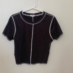 Garage contrast stitch cropped shirt (grey and white) - Size XS